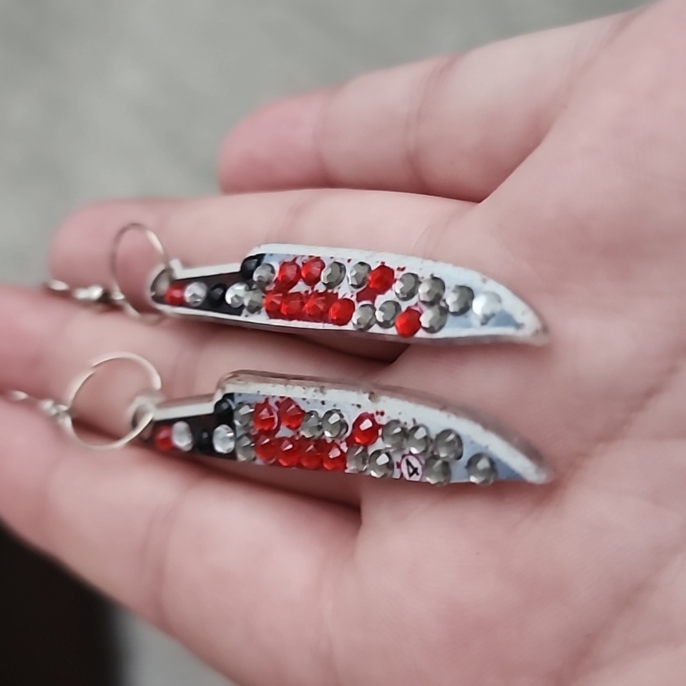 (88) Knife Earrings with Red and Silver Accents - Picture 3 of 3